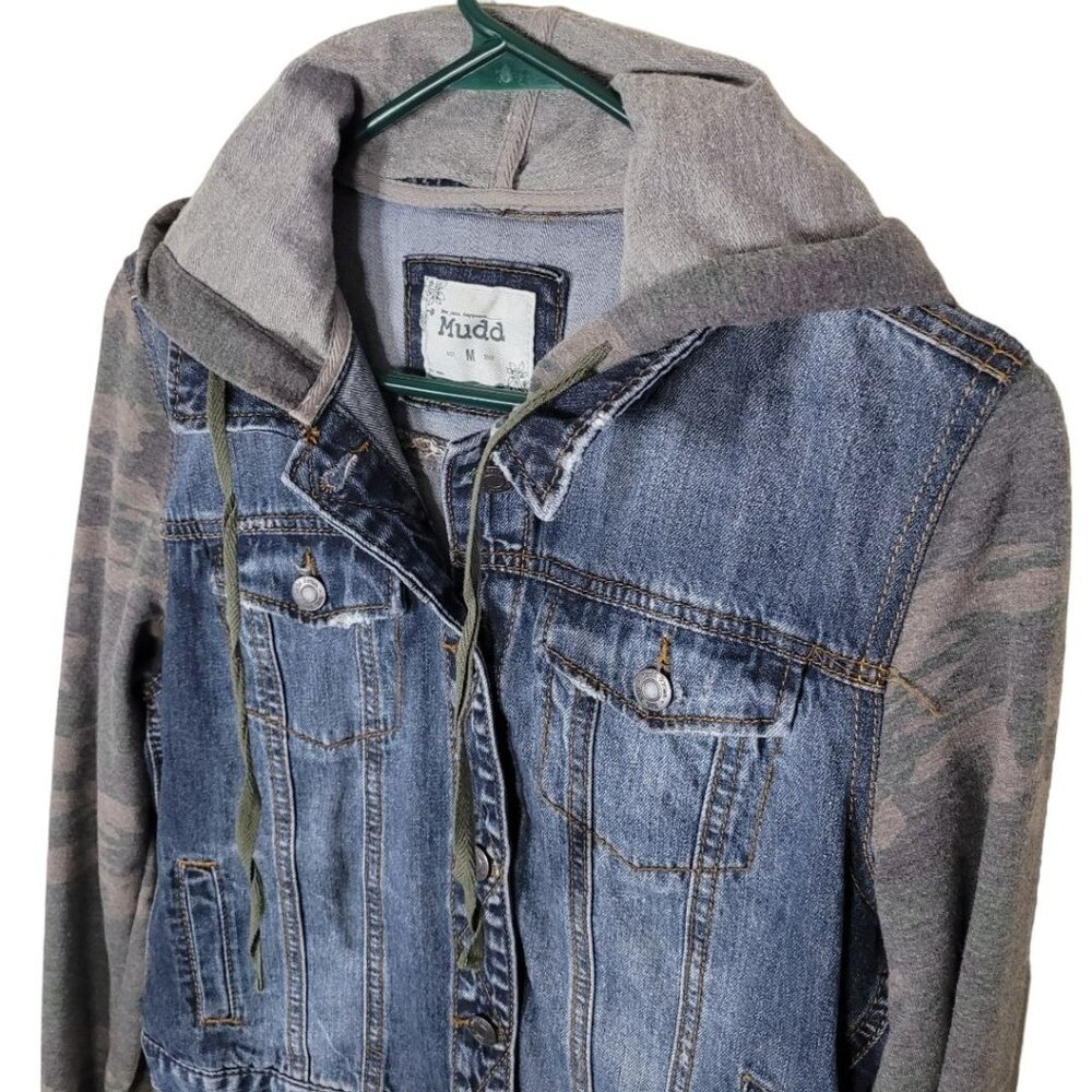Mudd Jean Jacket Distressed Sleeves Pockets Button Juniors Womens Medium - Picture 9 of 12